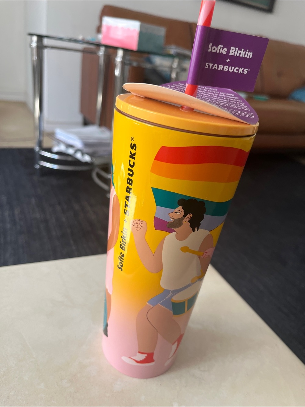 Starbucks Sofie Birkin 2024 Yellow Summer Graphic 24oz Pride Month Tumbler